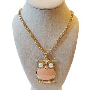 Amrita Singh Austrian Crystal Peach Owl Pendant Long Gold Necklace